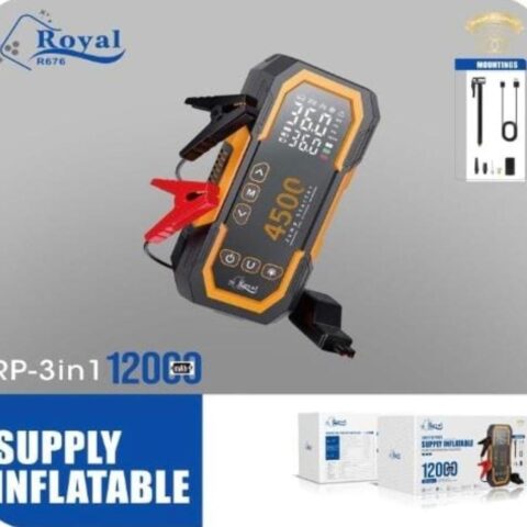 Royal R676 — Booster de batterie 3 en 1 avec gonfleur, 12000 mAh